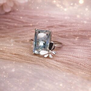Aquamarine Sterling Silver Butterfly Ring Size 7